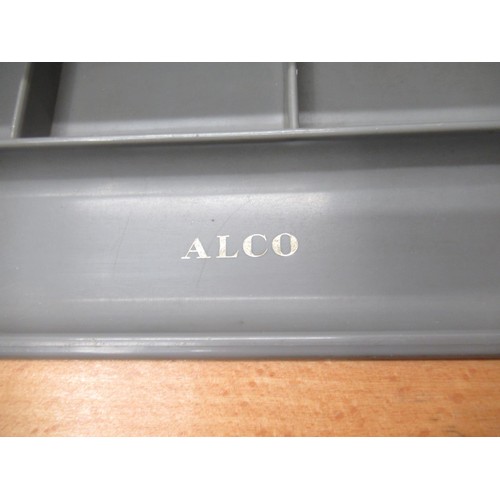 700 - Alco beech and Formica office desk, with 4 inset drawers, width approx. 182cm, D76cm, H72cm