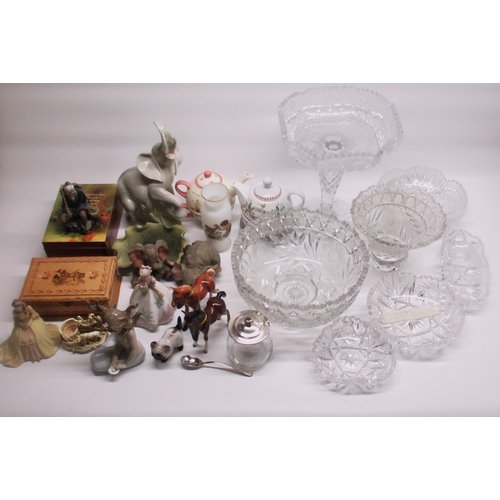 180 - Coalport Beau Monde Kate, Lladro mermaid, other figures, cut glass crystal bowl, dishes, etc (2 boxe... 