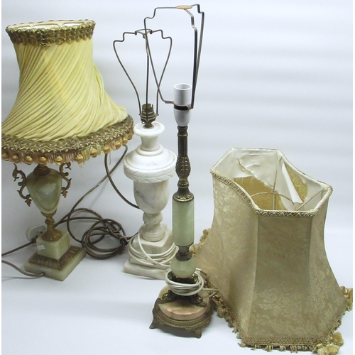 191 - 2 Onyx and gilt metal Lamps with shades and a marble/Alabaster lamp (3)