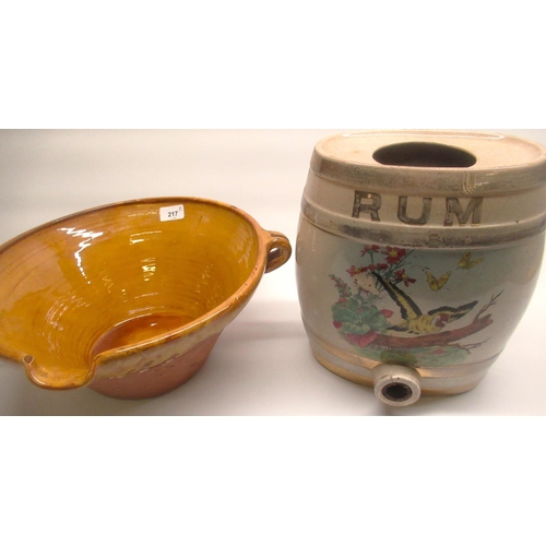 217 - WITHDRAWN - Late C19th terracotta bread pancheon with twin handles and treacle glaze, D33.5cm H16cm,... 