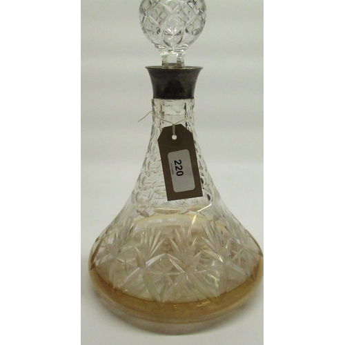 220 - Late C20th cut lead crystal ships decanter with hallmarked collar Birmingham 1988, H31cm