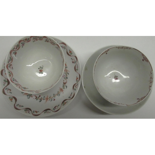 226 - C19th Newhall tea bowl and saucer with wave and floral decoration, another similar period tea bowl a... 