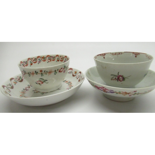 226 - C19th Newhall tea bowl and saucer with wave and floral decoration, another similar period tea bowl a... 