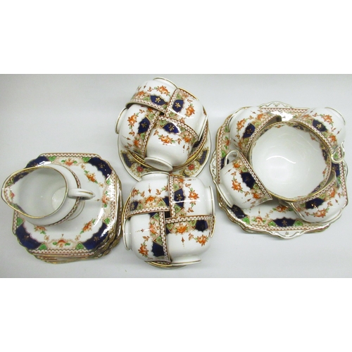 230 - Edwards & Brown Duchess China early C20th forty piece tea set, burnt orange, cobalt and jade green d... 