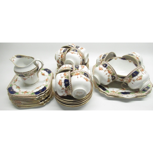 230 - Edwards & Brown Duchess China early C20th forty piece tea set, burnt orange, cobalt and jade green d... 