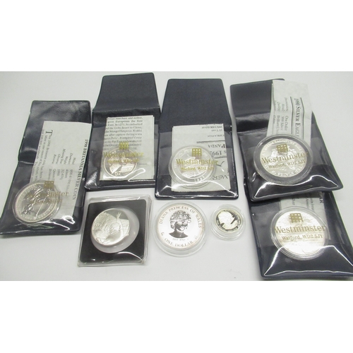 244 - 1995 10 Yuan Silver Panda silver proof complete with certificate, 1990 Silver Eagle 1 dollar silver ... 