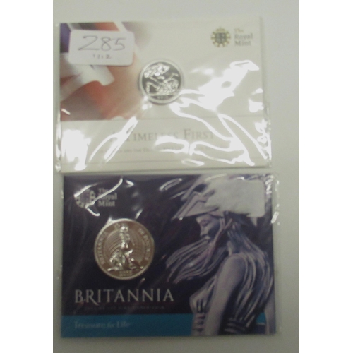 285 - Royal Mint 'Britannia' 2015 UK £50 Fine Silver Coin, and Royal Mint 'A Timeless First' The George an... 