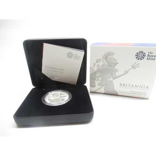 295 - Royal Mint 'The Britannia' 2017 UK One Ounce Silver Proof Coin, complete and in original box with CO... 