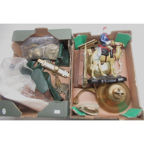 318 - Brass and other metalware including live steam engine parts, cobblers shoe lasts and anvils, door kn... 