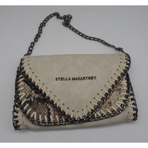 153 - Stella McCartney double flap faux snakeskin and leather shoulder bag with chain detail and embossed ... 