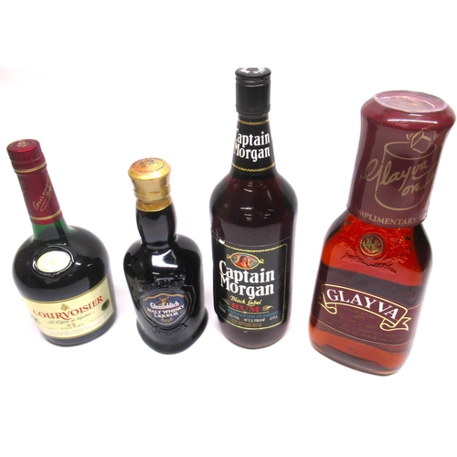 158 - 1ltr bottle of Glayvar liqueur, 70cl Courvoisier cognac, 1ltr Captain Morgan black label rum, bottle... 