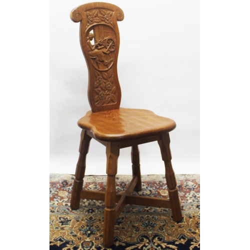 744 - Brian Haw (former Mouseman carver) Yorkshire Oak - Carved spinning type chair, the back with central... 