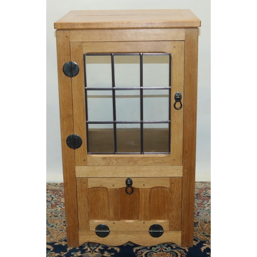 746 - Brian Haw (former Mouseman carver) Yorkshire Oak - Entertainment type cabinet with hinged lead glaze... 