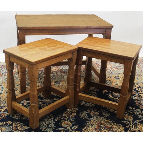 749 - Brian Haw (former Mouseman carver) Yorkshire Oak - Nest of occasional tables with adzed tops, compri... 