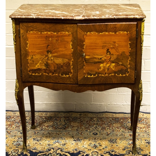 761 - The Grange Goathland - C19th Italian marquetry decorated rosewood serpentine front side cabinet, rou... 