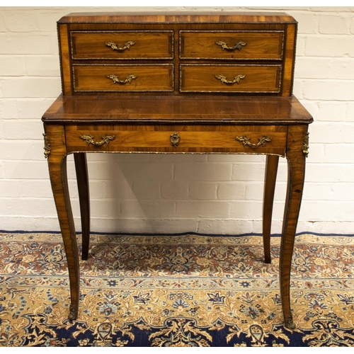 763 - The Grange Goathland - C19th Louis XV1 style ormolu mounted crossbanded kingwood Bonheur du Jour, ra... 