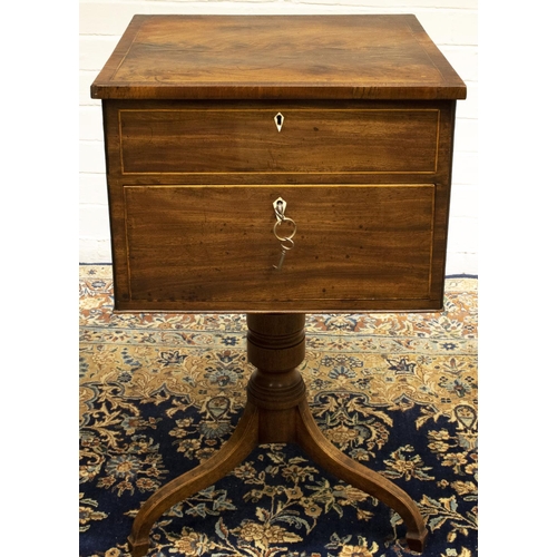 765 - The Grange Goathland - Regency crossbanded and boxwood strung mahogany sewing table, hinged lid with... 