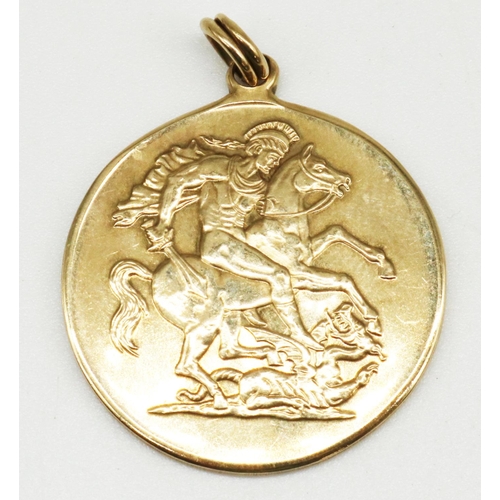 25 - WITHDRAWN - 9ct yellow gold St. George pendant, stamped 375, D2.6cm, 8.3g