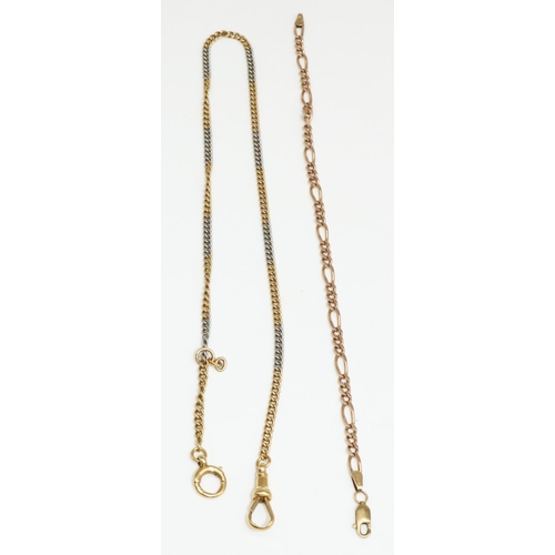 28 - Yellow and white metal necklace, the clasp and dog clip stamped 9ct gold, and a 9ct yellow gold brac... 