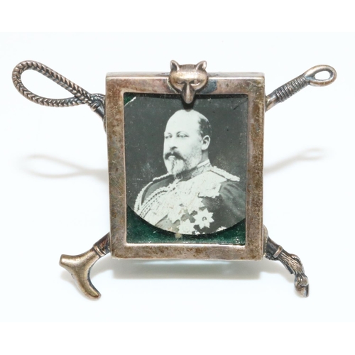 93 - Victorian hallmarked Sterling silver miniature photo frame, with crossed riding crops and fox head t... 