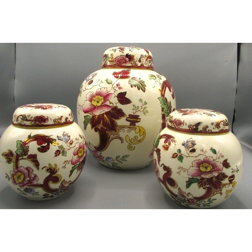 250 - Pair of Mason's red Mandalay ginger jars, makers mark to the base with hand painted painters marks, ... 