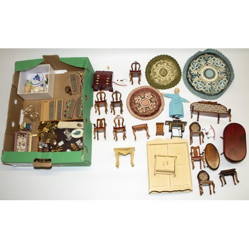 170 - Collection of dolls house furniture inc. rocking horses, cabinets, dressers, etc (2 boxes)