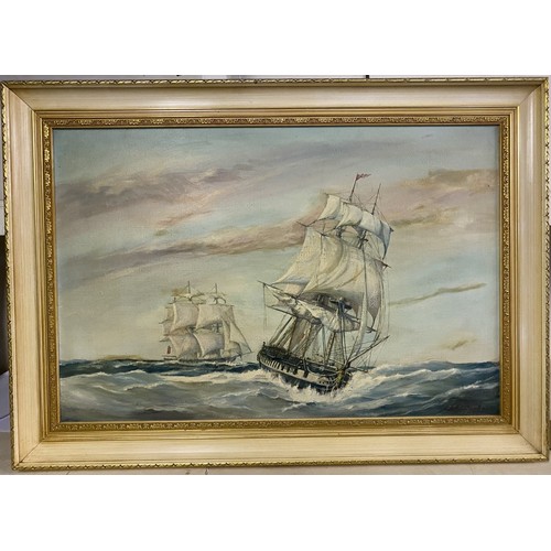 107 - J.T Culpan (British, C20th); 'Arriving at Her Station - A Thirty-Eight Gun Frigate', oil on canvas, ... 