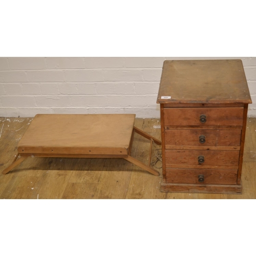 688 - Small pine tool chest with four drawers 49cm x 41cm x 37cm, pine fold away lectern (2)