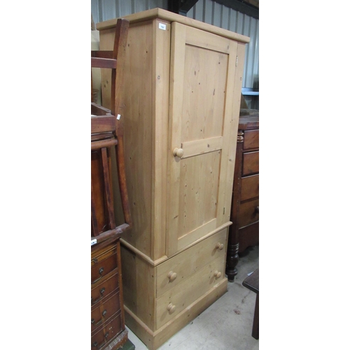 793 - Contemporary natural pine single door wardrobe, with 2 drawers to base, W73cm, D52cm, H183cm