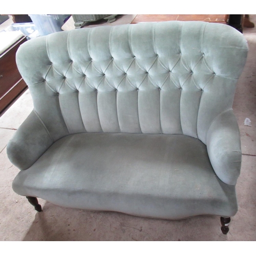 797 - Early C20th boudoir 2 seater setee with deeply buttoned back, and turned front supports, W130cm, D77... 