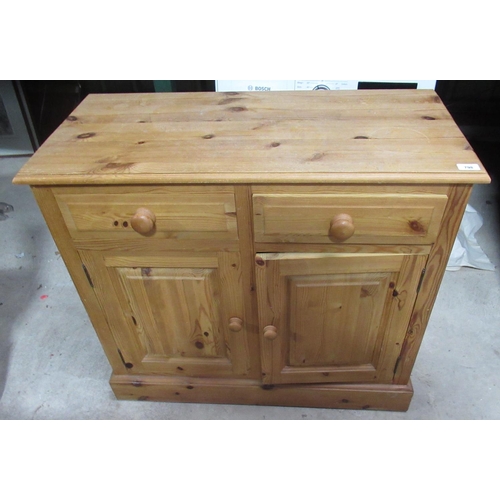 798 - Contemporary pine dresser base, 2 frieze drawers over 2 panel doors, W92cm, D43cm, H82.5cm