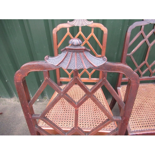 801 - Set of 6 c19th mahogany Chinese Chippendale style dinning chairs with cane work seats (a/f)