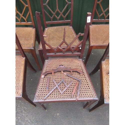 801 - Set of 6 c19th mahogany Chinese Chippendale style dinning chairs with cane work seats (a/f)