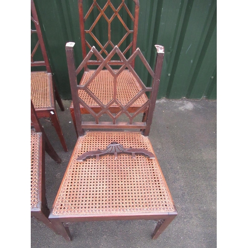 801 - Set of 6 c19th mahogany Chinese Chippendale style dinning chairs with cane work seats (a/f)