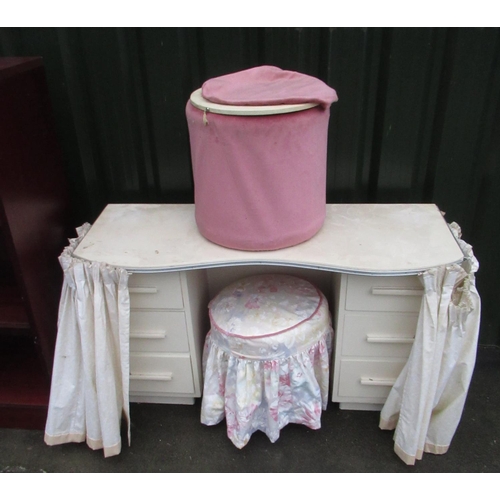 806 - Kidney shaped kneehole dressing table with 3 drawers to either pedestal and stool, office supplies b... 