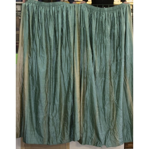 807 - 3 pairs of turquoise silk lined curtains, with matching pelmets, pleated width (per curtain) approx.... 