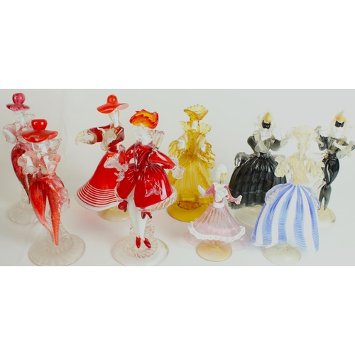 552 - Nine Murano style glass dancer figurines in the manner of Toffolo, tallest H28cm