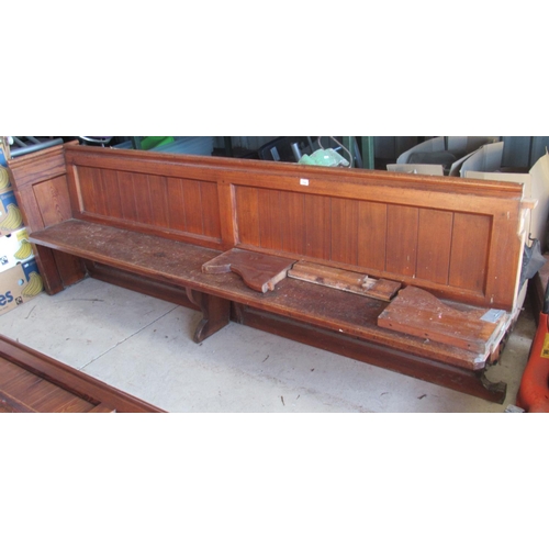 718 - Pitch pine church pew, approx. 267cm long, (a/f)