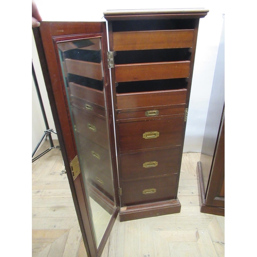 808 - Pair of Edwardian walnut gentlemens campaign style dressing cabinets, single full length panelled do... 