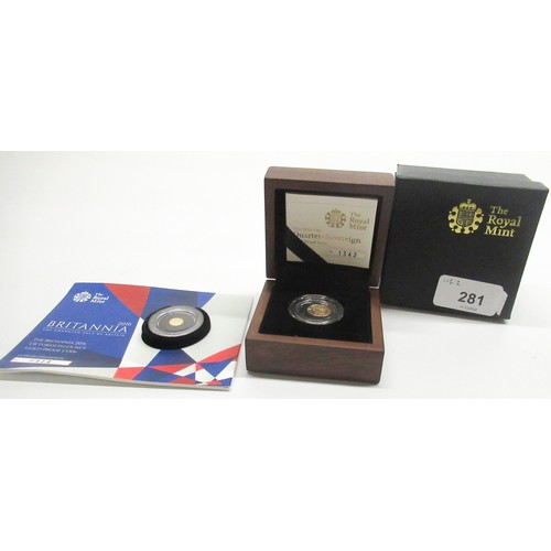 281 - Royal Mint 2011 UK Quarter-Sovereign Gold Proof Coin, encapsulated, with original box and COA, and a... 