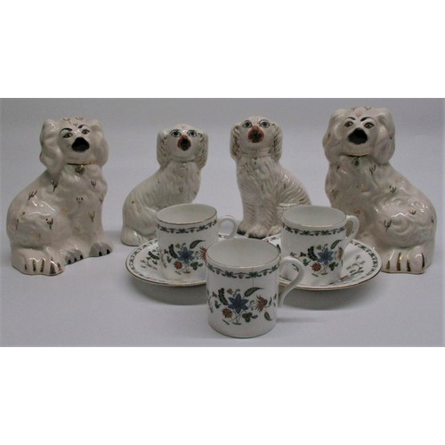 246 - Two pairs of C19th Staffordshire King Charles spaniels, pair of Shelley Chelsea (11280) coffee cans ... 