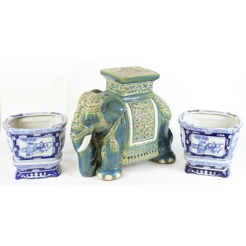 721 - Chinese pottery jardiniere stand in the form of an Indian elephant, H41cm, together with two C20th C... 