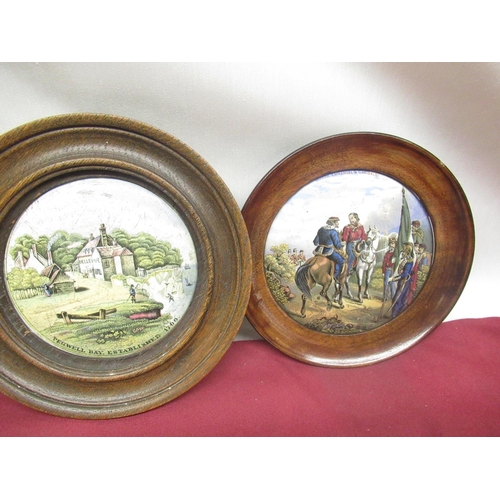 159 - 'Pegwell Bay' C19th framed prattware pot lid, D15cm, another 'Victor Emmanuel & Garibaldi' four mid ... 