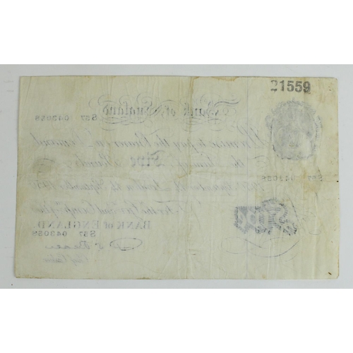 742 - Bank of England white £5 bank note 14th September 1950, Beale, serial S57 043059.  Some staining and... 