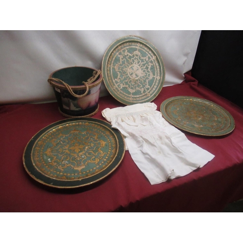 167 - Three C20th Italian painted wood circular trays with incised decoration, D45.2cm max, similar late C... 