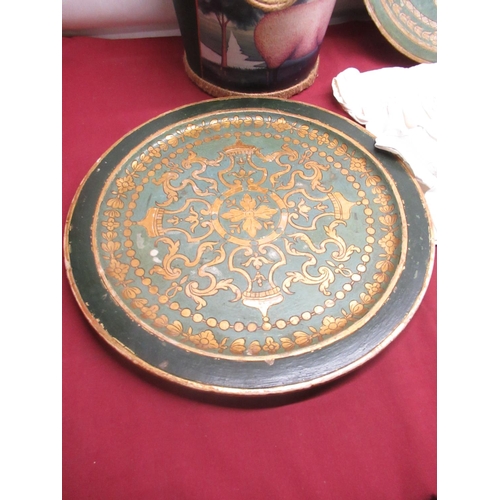 167 - Three C20th Italian painted wood circular trays with incised decoration, D45.2cm max, similar late C... 