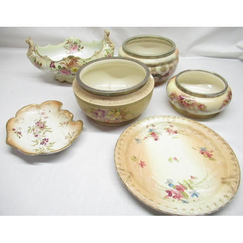 181 - W & R Carlton Ware fruit bowl, blush ground, hand painted floral decoration with silver plated mount... 