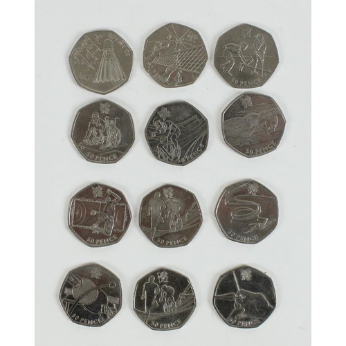 743 - Selection of collectable 50p coins, wide range to include London Olympics, Roger Bannister, NHS,  Sc... 