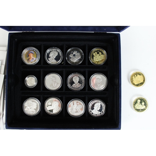 748 - HM Queen Elizabeth the Queen Mother 1900 - 2002 commemorative coins set of mainly silver proofs with... 