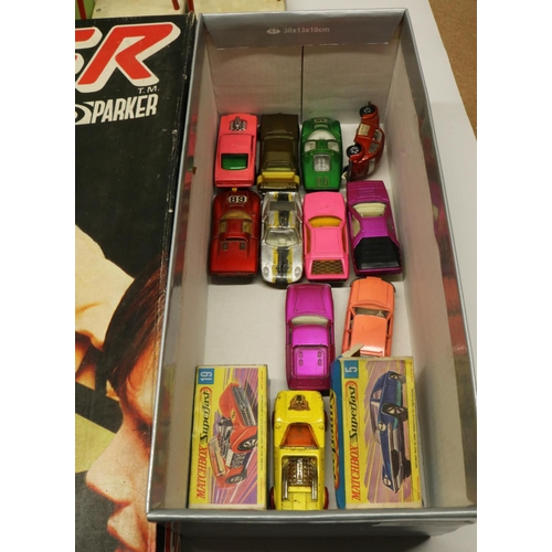 294 - Matchbox Superfast SF-4 Double Loop Race Set and related vehicles, Parker Superstriker game, and a S... 